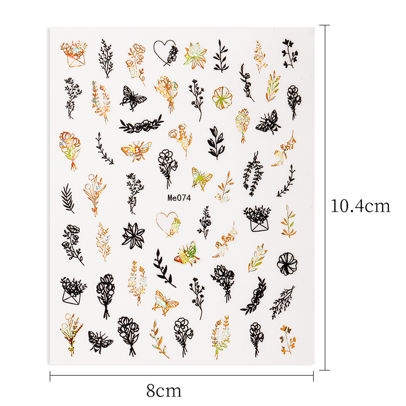 Nagų dailės lipdukas Balto aukso lapai Holografiniai gėlės Lazeriniai griežinėliai Nagai Folija 3D Lipdukai Patarimai Manikiūro Dekoracijos Priedai