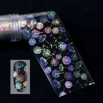 Αυτοκόλλητο 4*100cm/Roll Holographic Nail Foil Flame Dandelion Flame Holo Nail Art Transfer Αυτοκόλλητο Water Slide Nail Art Decals