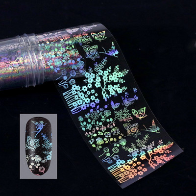 Αυτοκόλλητο 4*100cm/Roll Holographic Nail Foil Flame Dandelion Flame Holo Nail Art Transfer Αυτοκόλλητο Water Slide Nail Art Decals