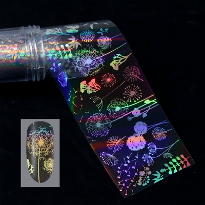 Αυτοκόλλητο 4*100cm/Roll Holographic Nail Foil Flame Dandelion Flame Holo Nail Art Transfer Αυτοκόλλητο Water Slide Nail Art Decals