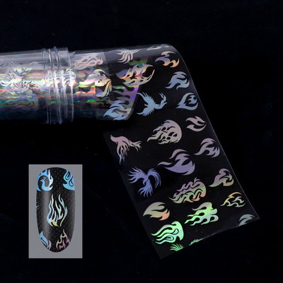 Αυτοκόλλητο 4*100cm/Roll Holographic Nail Foil Flame Dandelion Flame Holo Nail Art Transfer Αυτοκόλλητο Water Slide Nail Art Decals