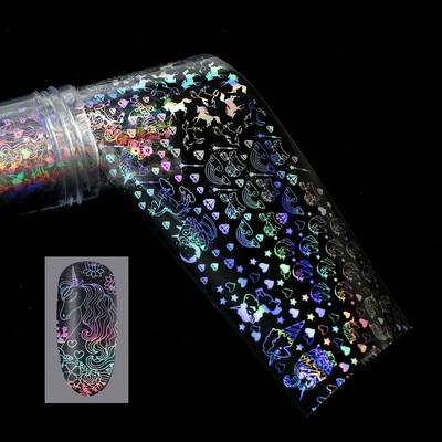 Αυτοκόλλητο 4*100cm/Roll Holographic Nail Foil Flame Dandelion Flame Holo Nail Art Transfer Αυτοκόλλητο Water Slide Nail Art Decals