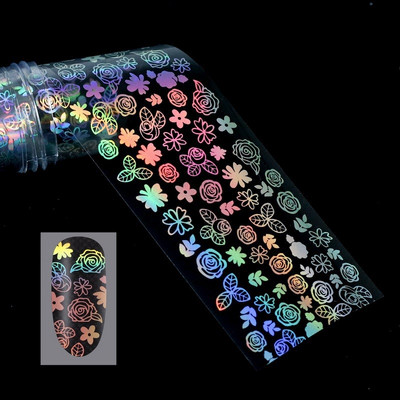 Αυτοκόλλητο 4*100cm/Roll Holographic Nail Foil Flame Dandelion Flame Holo Nail Art Transfer Αυτοκόλλητο Water Slide Nail Art Decals