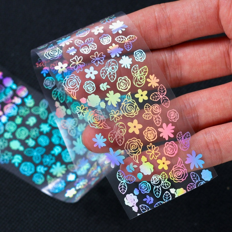 Αυτοκόλλητο 4*100cm/Roll Holographic Nail Foil Flame Dandelion Flame Holo Nail Art Transfer Αυτοκόλλητο Water Slide Nail Art Decals