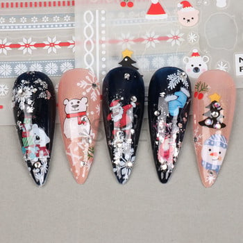 Holiday Christmas Nail Design Leaf Flower Gingerbread Man Charms Sliders τρισδιάστατα αυτοκόλλητα νυχιών για τέχνη με χειμερινά αλουμινόχαρτα μανικιούρ SANO-62