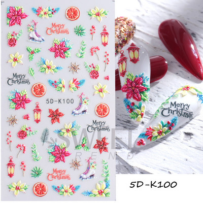 Holiday Christmas Nail Design Leaf Flower Gingerbread Man Charms Sliders τρισδιάστατα αυτοκόλλητα νυχιών για τέχνη με χειμερινά αλουμινόχαρτα μανικιούρ SANO-62