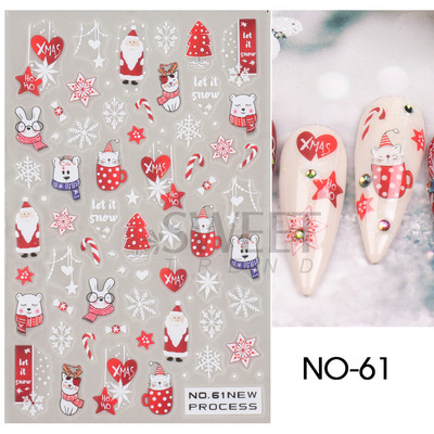 Holiday Christmas Nail Design Leaf Flower Gingerbread Man Charms Sliders τρισδιάστατα αυτοκόλλητα νυχιών για τέχνη με χειμερινά αλουμινόχαρτα μανικιούρ SANO-62