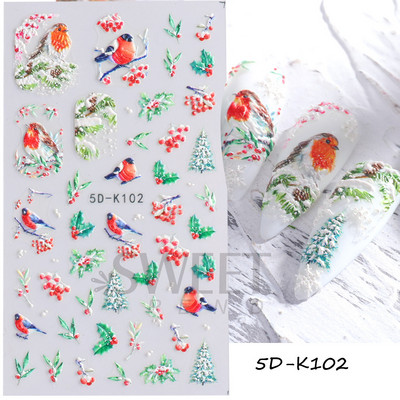 Holiday Christmas Nail Design Leaf Flower Gingerbread Man Charms Sliders τρισδιάστατα αυτοκόλλητα νυχιών για τέχνη με χειμερινά αλουμινόχαρτα μανικιούρ SANO-62