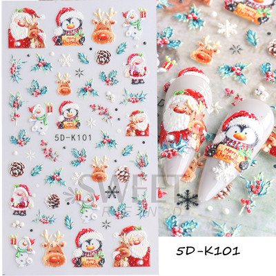 Holiday Christmas Nail Design Leaf Flower Gingerbread Man Charms Sliders τρισδιάστατα αυτοκόλλητα νυχιών για τέχνη με χειμερινά αλουμινόχαρτα μανικιούρ SANO-62