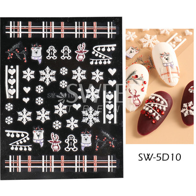 Holiday Christmas Nail Design Leaf Flower Gingerbread Man Charms Sliders τρισδιάστατα αυτοκόλλητα νυχιών για τέχνη με χειμερινά αλουμινόχαρτα μανικιούρ SANO-62