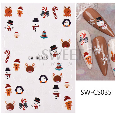 Holiday Christmas Nail Design Leaf Flower Gingerbread Man Charms Sliders τρισδιάστατα αυτοκόλλητα νυχιών για τέχνη με χειμερινά αλουμινόχαρτα μανικιούρ SANO-62