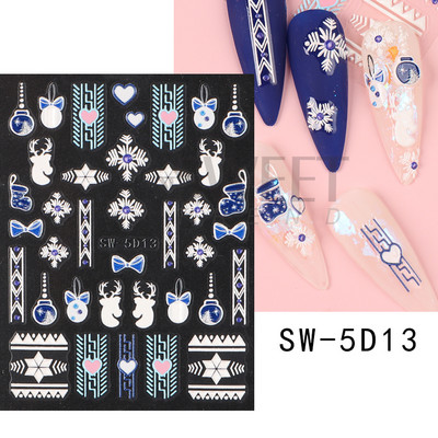 Holiday Christmas Nail Design Leaf Flower Gingerbread Man Charms Sliders τρισδιάστατα αυτοκόλλητα νυχιών για τέχνη με χειμερινά αλουμινόχαρτα μανικιούρ SANO-62