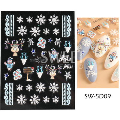 Holiday Christmas Nail Design Leaf Flower Gingerbread Man Charms Sliders τρισδιάστατα αυτοκόλλητα νυχιών για τέχνη με χειμερινά αλουμινόχαρτα μανικιούρ SANO-62