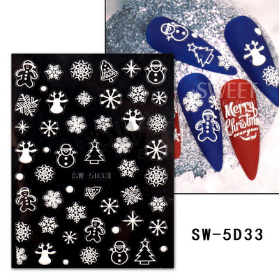 Holiday Christmas Nail Design Leaf Flower Gingerbread Man Charms Sliders τρισδιάστατα αυτοκόλλητα νυχιών για τέχνη με χειμερινά αλουμινόχαρτα μανικιούρ SANO-62