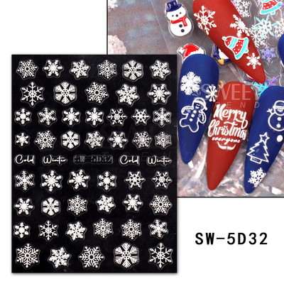 Holiday Christmas Nail Design Leaf Flower Gingerbread Man Charms Sliders τρισδιάστατα αυτοκόλλητα νυχιών για τέχνη με χειμερινά αλουμινόχαρτα μανικιούρ SANO-62