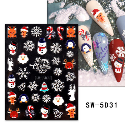 Holiday Christmas Nail Design Leaf Flower Gingerbread Man Charms Sliders τρισδιάστατα αυτοκόλλητα νυχιών για τέχνη με χειμερινά αλουμινόχαρτα μανικιούρ SANO-62