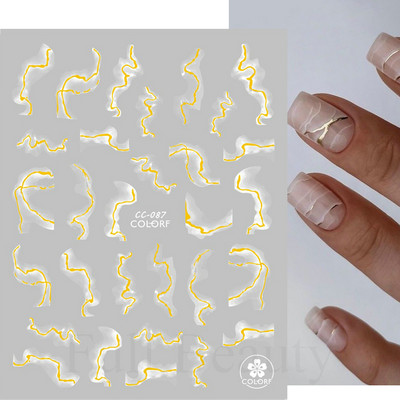 Aurora Márvány Nail Art Matricák 3D Metál Hullám Csíkok Vonal Geometrikus Manikűr Körömmatricák Ragasztó Csúsztatók Dekorok TRSTZ-CS201