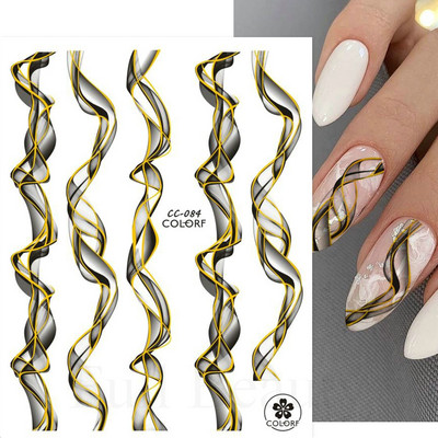 Aurora Márvány Nail Art Matricák 3D Metál Hullám Csíkok Vonal Geometrikus Manikűr Körömmatricák Ragasztó Csúsztatók Dekorok TRSTZ-CS201