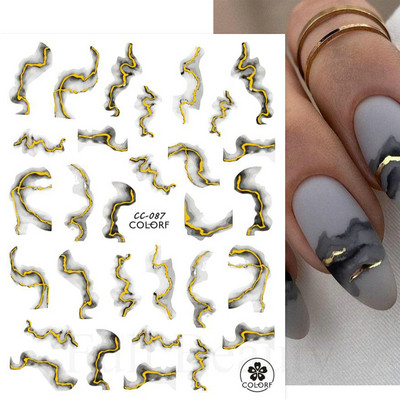 Aurora Márvány Nail Art Matricák 3D Metál Hullám Csíkok Vonal Geometrikus Manikűr Körömmatricák Ragasztó Csúsztatók Dekorok TRSTZ-CS201