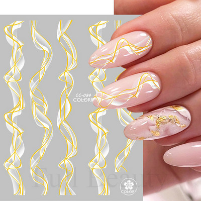 Aurora Márvány Nail Art Matricák 3D Metál Hullám Csíkok Vonal Geometrikus Manikűr Körömmatricák Ragasztó Csúsztatók Dekorok TRSTZ-CS201