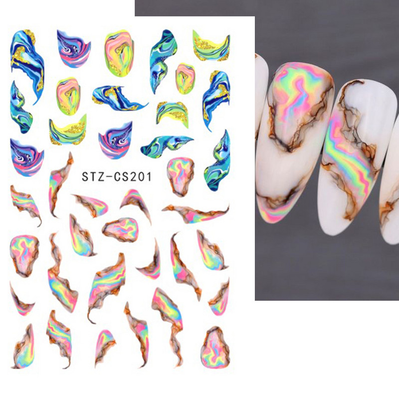 Aurora Márvány Nail Art Matricák 3D Metál Hullám Csíkok Vonal Geometrikus Manikűr Körömmatricák Ragasztó Csúsztatók Dekorok TRSTZ-CS201