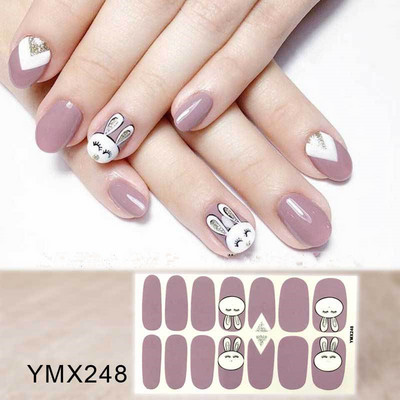 1 foaie YMX248 Autocolant cu modele de iepure Stiluri din Coreea Acoperire completă unghii Wraps DIY Manichiură Slider Nail Art Vinyls Autocolante poloneză