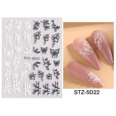 5D körömmatricák virágok geometriai vonalak dekoráció akril dombornyomott csúszkák Arany keret körömmatricák cseresznyevirágos barkács manikűr dekor