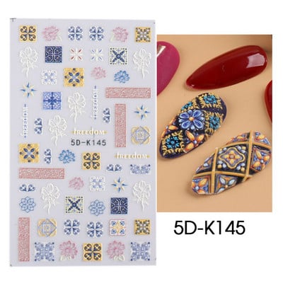 5D körömmatricák virágok geometriai vonalak dekoráció akril dombornyomott csúszkák Arany keret körömmatricák cseresznyevirágos barkács manikűr dekor