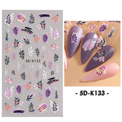 5D körömmatricák virágok geometriai vonalak dekoráció akril dombornyomott csúszkák Arany keret körömmatricák cseresznyevirágos barkács manikűr dekor