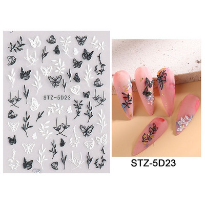 5D körömmatricák virágok geometriai vonalak dekoráció akril dombornyomott csúszkák Arany keret körömmatricák cseresznyevirágos barkács manikűr dekor