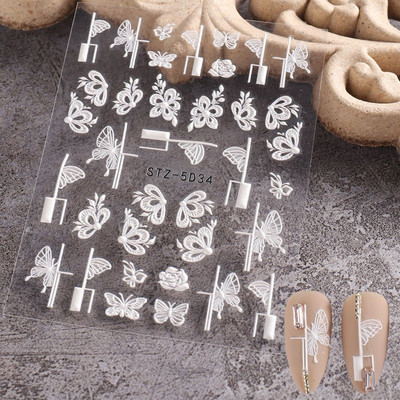 5D körömmatricák virágok geometriai vonalak dekoráció akril dombornyomott csúszkák Arany keret körömmatricák cseresznyevirágos barkács manikűr dekor