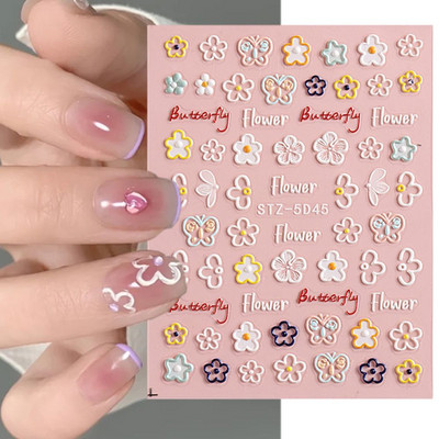 5D körömmatricák virágok geometriai vonalak dekoráció akril dombornyomott csúszkák Arany keret körömmatricák cseresznyevirágos barkács manikűr dekor