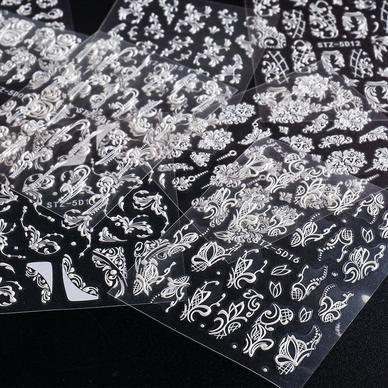 5D körömmatricák virágok geometriai vonalak dekoráció akril dombornyomott csúszkák Arany keret körömmatricák cseresznyevirágos barkács manikűr dekor