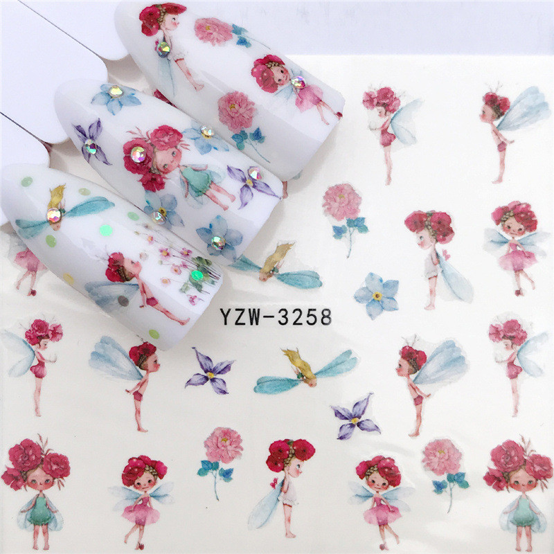 1 db kis friss virágok körömmatrica szem pillangó cseresznye virág golyó menyasszony köröm vízjel matrica körömdísz YZW-3240