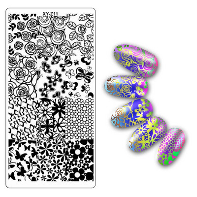 Köröm bélyegző lemezek 6*12cm téglalap körömbélyegző sablon Negatív Space Geo Virágbélyegző Barkács körömbélyegző lemez