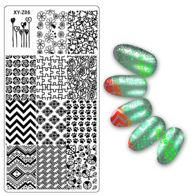Köröm bélyegző lemezek 6*12cm téglalap körömbélyegző sablon Negatív Space Geo Virágbélyegző Barkács körömbélyegző lemez