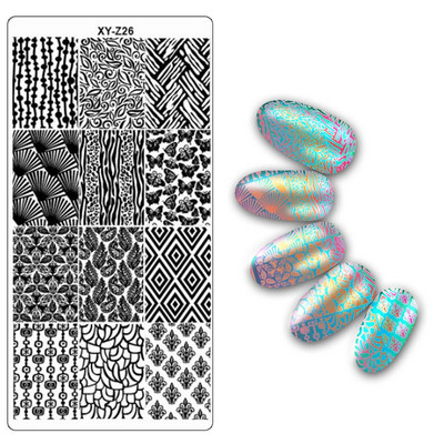 Köröm bélyegző lemezek 6*12cm téglalap körömbélyegző sablon Negatív Space Geo Virágbélyegző Barkács körömbélyegző lemez