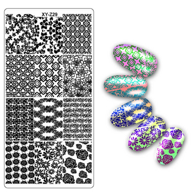 Köröm bélyegző lemezek 6*12cm téglalap körömbélyegző sablon Negatív Space Geo Virágbélyegző Barkács körömbélyegző lemez