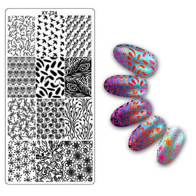 Köröm bélyegző lemezek 6*12cm téglalap körömbélyegző sablon Negatív Space Geo Virágbélyegző Barkács körömbélyegző lemez