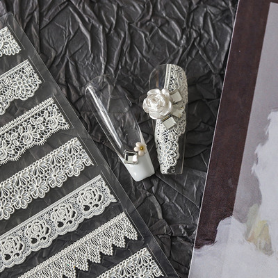 Akril gravírozott köröm matrica rózsaszín virágok fehér vonal öntapadó köröm transzfer csúszkák pakolások manikűr fóliák Z0662