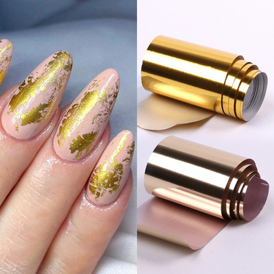 1 rola folii de unghii autocolante de transfer oglindă aur ascuțit hârtie înstelată manichiură decor Fashion Nail art sfaturi 100*4cm NF996-1