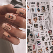 1db 3D matrica körmökhöz angol szöveges magazin tervezés körömcsúszka matrica absztrakt levél virág ragasztó matricák körömdíszítés