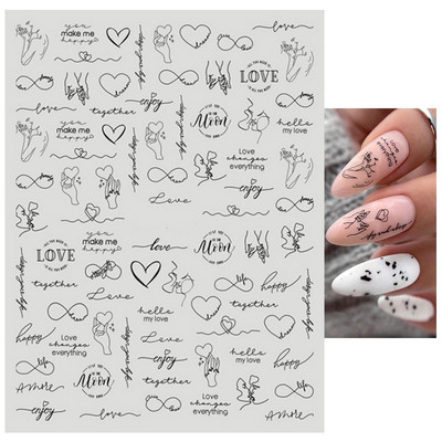 1db 3D matrica körmökhöz angol szöveges magazin tervezés körömcsúszka matrica absztrakt levél virág ragasztó matricák körömdíszítés