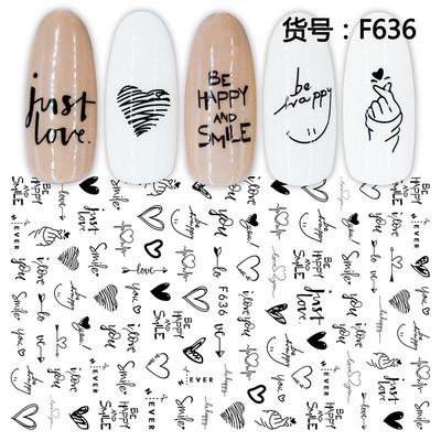 1db 3D matrica körmökhöz angol szöveges magazin tervezés körömcsúszka matrica absztrakt levél virág ragasztó matricák körömdíszítés