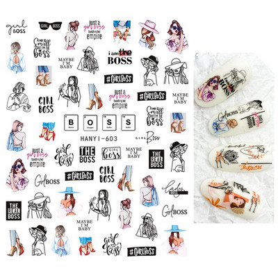 1db 3D matrica körmökhöz angol szöveges magazin tervezés körömcsúszka matrica absztrakt levél virág ragasztó matricák körömdíszítés