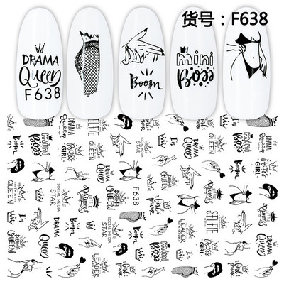 1db 3D matrica körmökhöz angol szöveges magazin tervezés körömcsúszka matrica absztrakt levél virág ragasztó matricák körömdíszítés