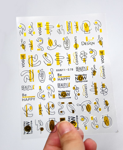 1db 3D matrica körmökhöz angol szöveges magazin tervezés körömcsúszka matrica absztrakt levél virág ragasztó matricák körömdíszítés