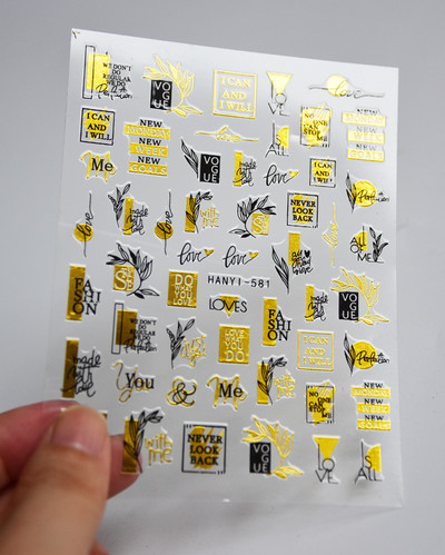 1db 3D matrica körmökhöz angol szöveges magazin tervezés körömcsúszka matrica absztrakt levél virág ragasztó matricák körömdíszítés