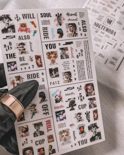 1db 3D matrica körmökhöz angol szöveges magazin tervezés körömcsúszka matrica absztrakt levél virág ragasztó matricák körömdíszítés