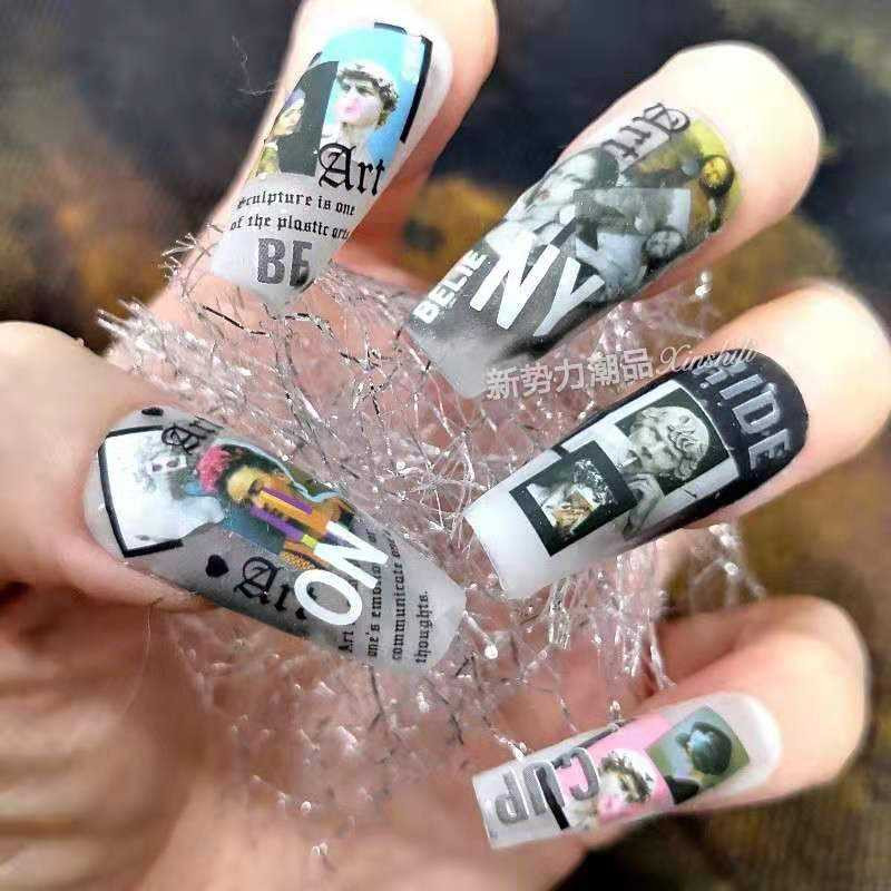 1db 3D matrica körmökhöz angol szöveges magazin tervezés körömcsúszka matrica absztrakt levél virág ragasztó matricák körömdíszítés